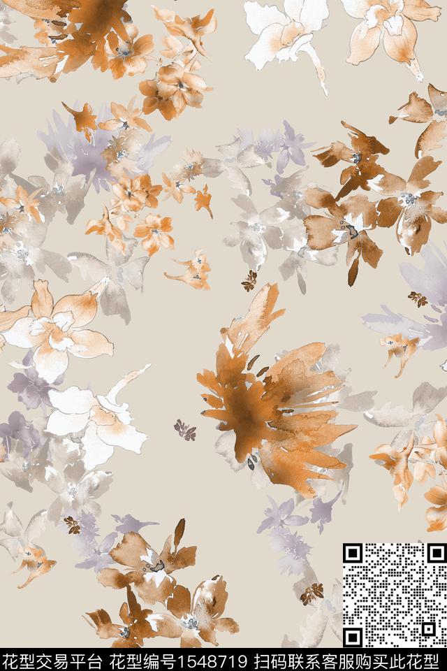 水彩花卉抽象花卉数码印花华亿平台下载（图片编号: 1548719） - 瓦栏（Walan）