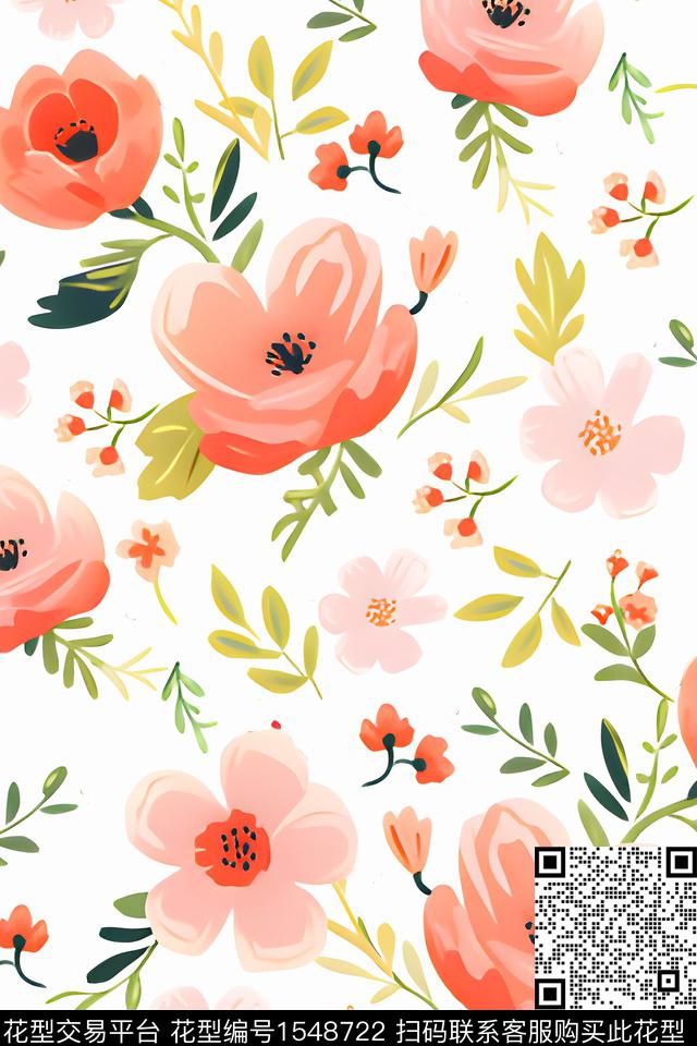 满版散花绿植树叶花卉数码印花华亿平台下载（图片编号: 1548722） - 瓦栏（Walan）