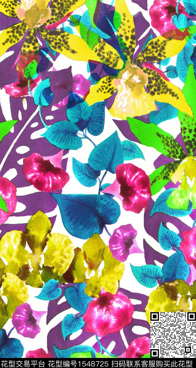 花卉叶子热带数码印花华亿平台下载（图片编号: 1548725） - 瓦栏（Walan）