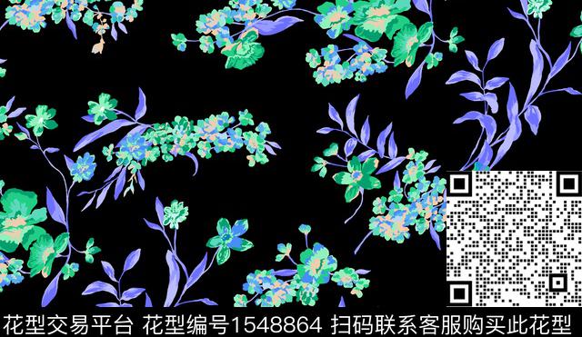 兰花手绘花卉小碎花传统印花华亿平台下载（图片编号: 1548864） - 瓦栏（Walan）