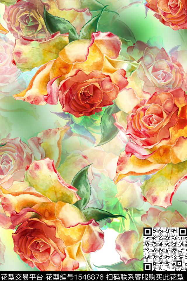 花卉大花底纹数码印花华亿平台下载（图片编号: 1548876） - 瓦栏（Walan）