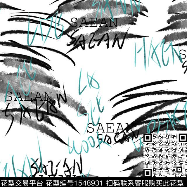 线条笔触字母数码印花华亿平台下载（图片编号: 1548931） - 瓦栏（Walan）