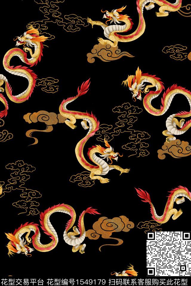 祥云龙旗袍数码印花华亿平台下载（图片编号: 1549179） - 瓦栏（Walan）