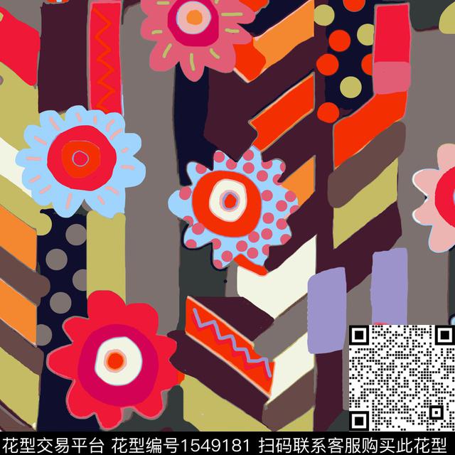 花卉抽象花卉条纹数码印花华亿平台下载（图片编号: 1549181） - 瓦栏（Walan）