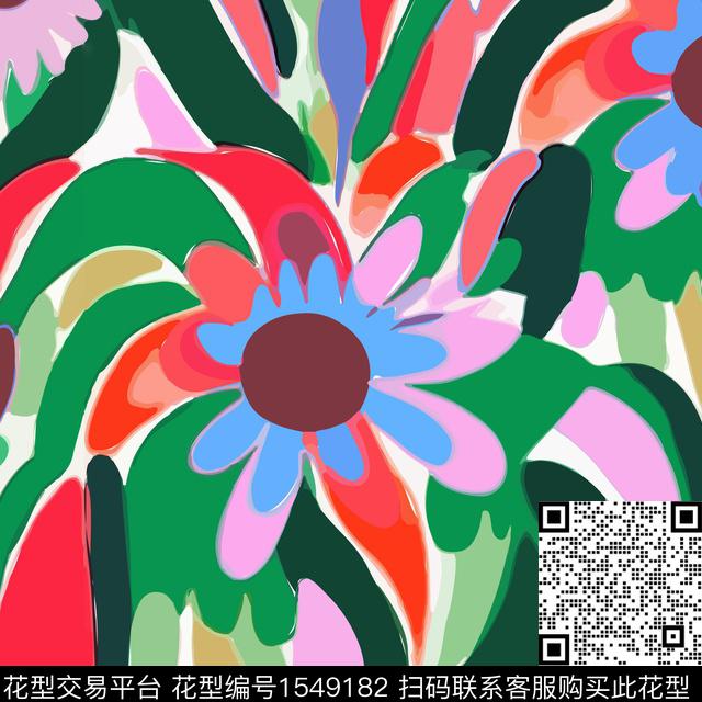 花卉抽象花卉色块数码印花华亿平台下载（图片编号: 1549182） - 瓦栏（Walan）