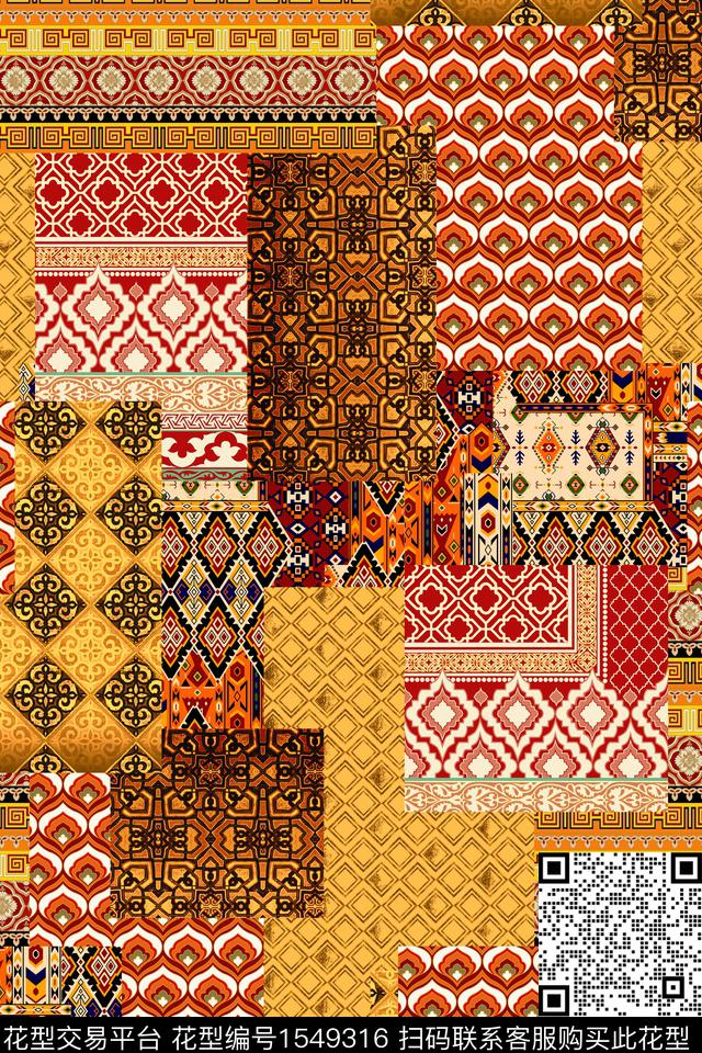 民族风抽象几何数码印花华亿平台下载（图片编号: 1549316） - 瓦栏（Walan）