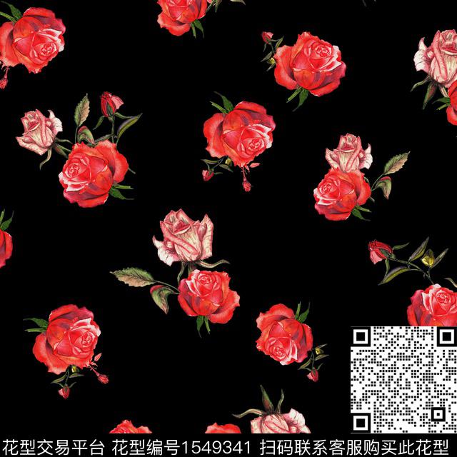 黑底花卉花卉碎花数码印花华亿平台下载（图片编号: 1549341） - 瓦栏（Walan）