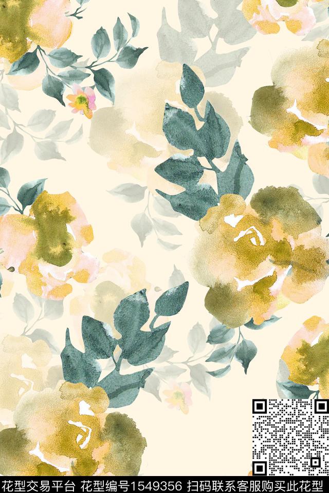 水彩花卉大花数码印花华亿平台下载（图片编号: 1549356） - 瓦栏（Walan）
