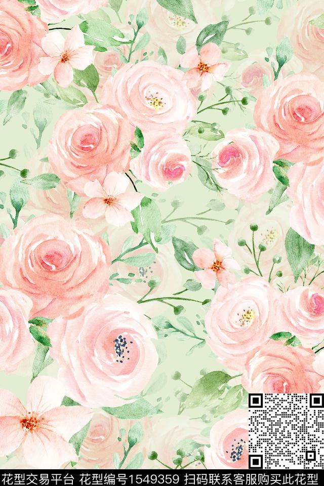 水彩花卉影花数码印花华亿平台下载（图片编号: 1549359） - 瓦栏（Walan）