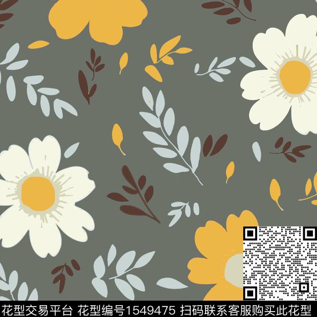 花卉大花叶子数码印花华亿平台下载（图片编号: 1549475） - 瓦栏（Walan）