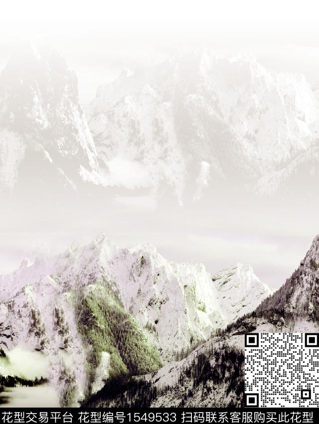 雪山定位花风景数码印花华亿平台下载（图片编号: 1549533） - 瓦栏（Walan）