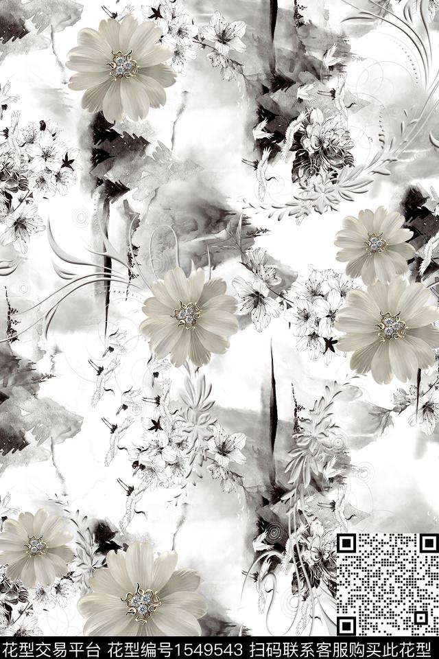 底纹水墨女装数码印花华亿平台下载（图片编号: 1549543） - 瓦栏（Walan）