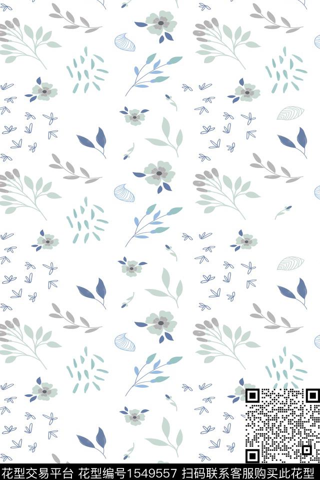 叶子小碎花花卉数码印花华亿平台下载（图片编号: 1549557） - 瓦栏（Walan）