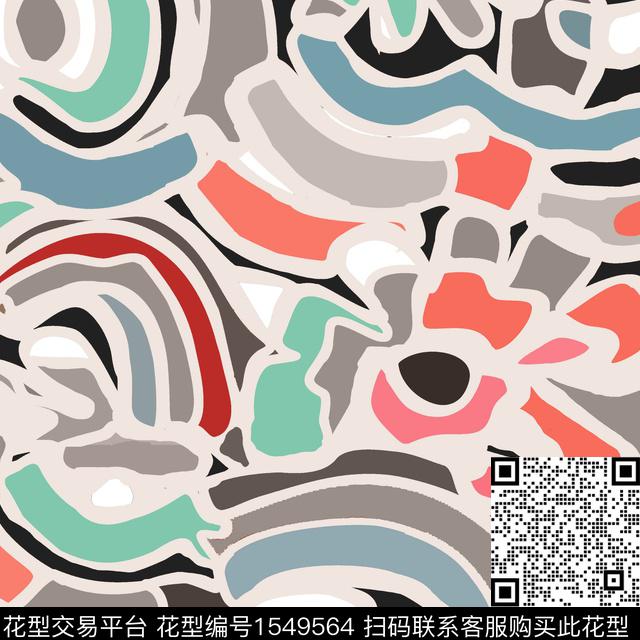 抽象几何花卉色块数码印花华亿平台下载（图片编号: 1549564） - 瓦栏（Walan）