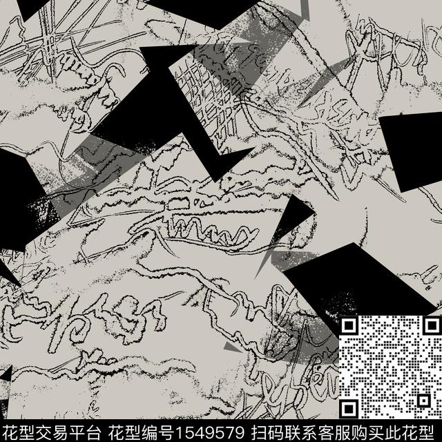 涂鸦几何抽象男装数码印花华亿平台下载（图片编号: 1549579） - 瓦栏（Walan）