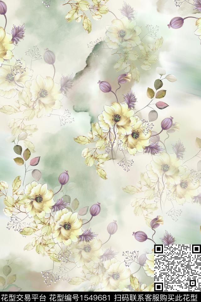 水彩花卉底纹数码印花华亿平台下载（图片编号: 1549681） - 瓦栏（Walan）