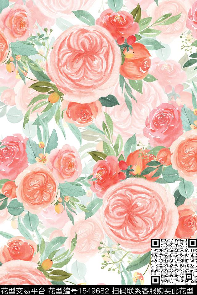 水彩花卉影花数码印花华亿平台下载（图片编号: 1549682） - 瓦栏（Walan）