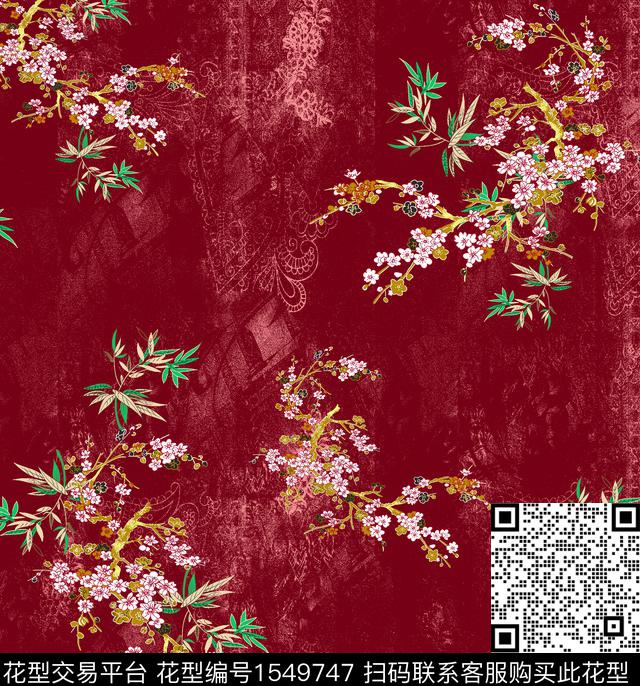 中国风花边香云纱数码印花华亿平台下载（图片编号: 1549747） - 瓦栏（Walan）