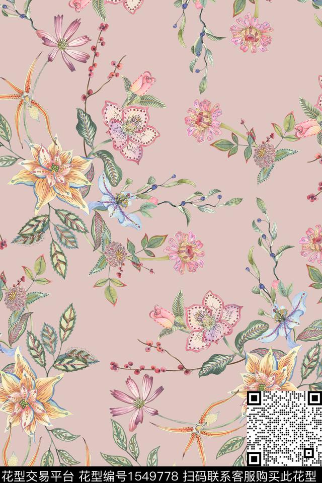 清爽女装花卉数码印花华亿平台下载（图片编号: 1549778） - 瓦栏（Walan）