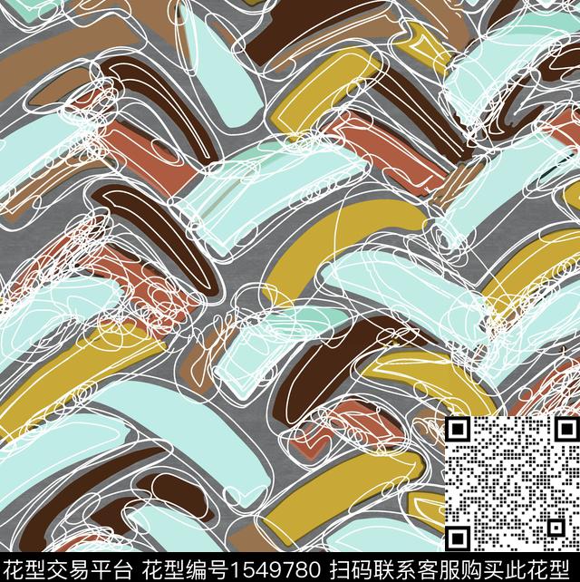 抽象几何线条数码印花华亿平台下载（图片编号: 1549780） - 瓦栏（Walan）