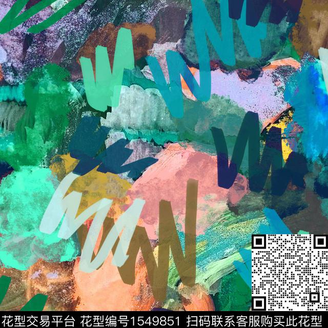 抽象肌理涂鸦数码印花华亿平台下载（图片编号: 1549851） - 瓦栏（Walan）