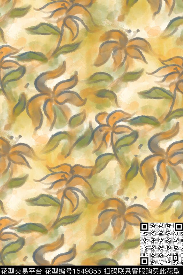 抽象花卉底纹水彩数码印花华亿平台下载（图片编号: 1549855） - 瓦栏（Walan）