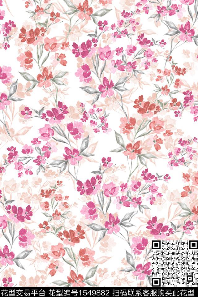 水彩小碎花花卉数码印花华亿平台下载（图片编号: 1549882） - 瓦栏（Walan）