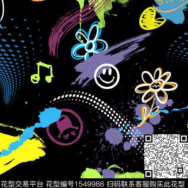 趣味涂鸦泼墨数码印花华亿平台下载（图片编号: 1549986） - 瓦栏（Walan）