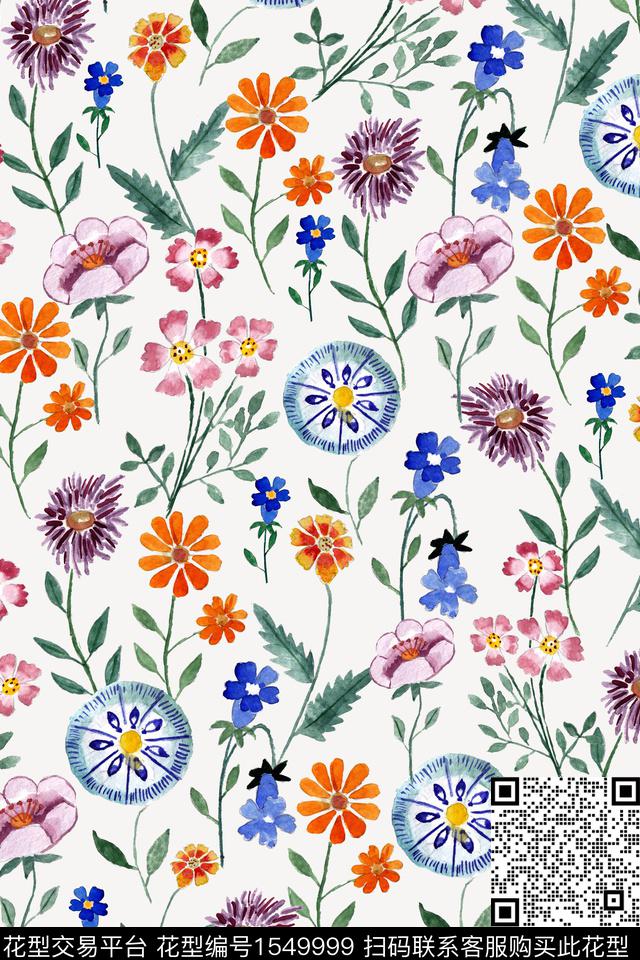 手绘花卉小碎花水彩花卉数码印花华亿平台下载（图片编号: 1549999） - 瓦栏（Walan）