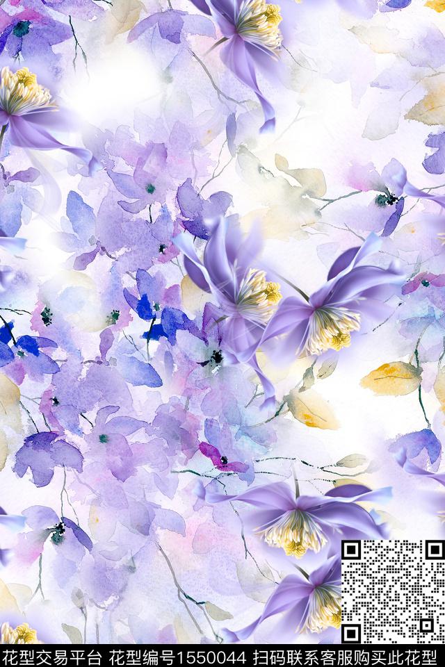 水彩抽象花卉数码印花华亿平台下载（图片编号: 1550044） - 瓦栏（Walan）
