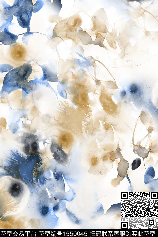 抽象水彩叶子数码印花华亿平台下载（图片编号: 1550045） - 瓦栏（Walan）
