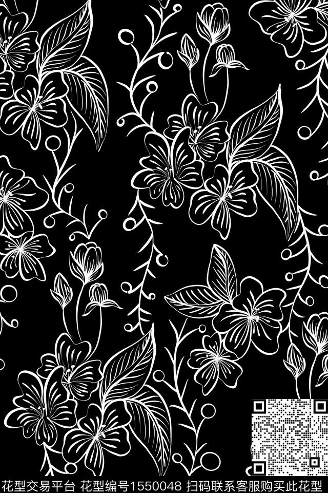 线条花卉线条花卉传统印花华亿平台下载（图片编号: 1550048） - 瓦栏（Walan）