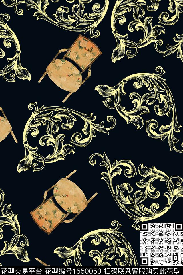 中国风复古花纹数码印花华亿平台下载（图片编号: 1550053） - 瓦栏（Walan）