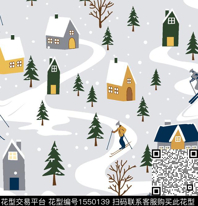 趣味雪地房屋数码印花华亿平台下载（图片编号: 1550139） - 瓦栏（Walan）