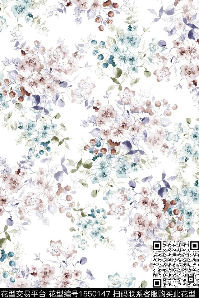 水彩花卉小碎花数码印花华亿平台下载（图片编号: 1550147） - 瓦栏（Walan）