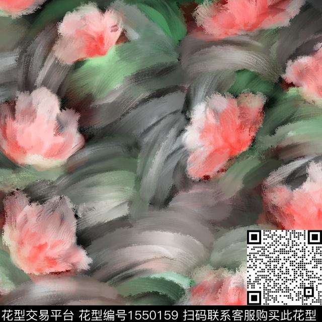 手绘花卉抽象花卉笔触数码印花华亿平台下载（图片编号: 1550159） - 瓦栏（Walan）