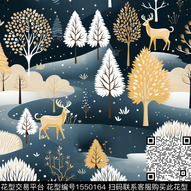树木动物鹿数码印花华亿平台下载（图片编号: 1550164） - 瓦栏（Walan）
