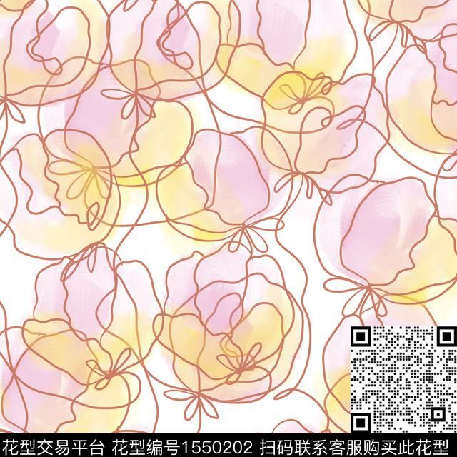 花卉线条花卉抽象花卉数码印花华亿平台下载（图片编号: 1550202） - 瓦栏（Walan）