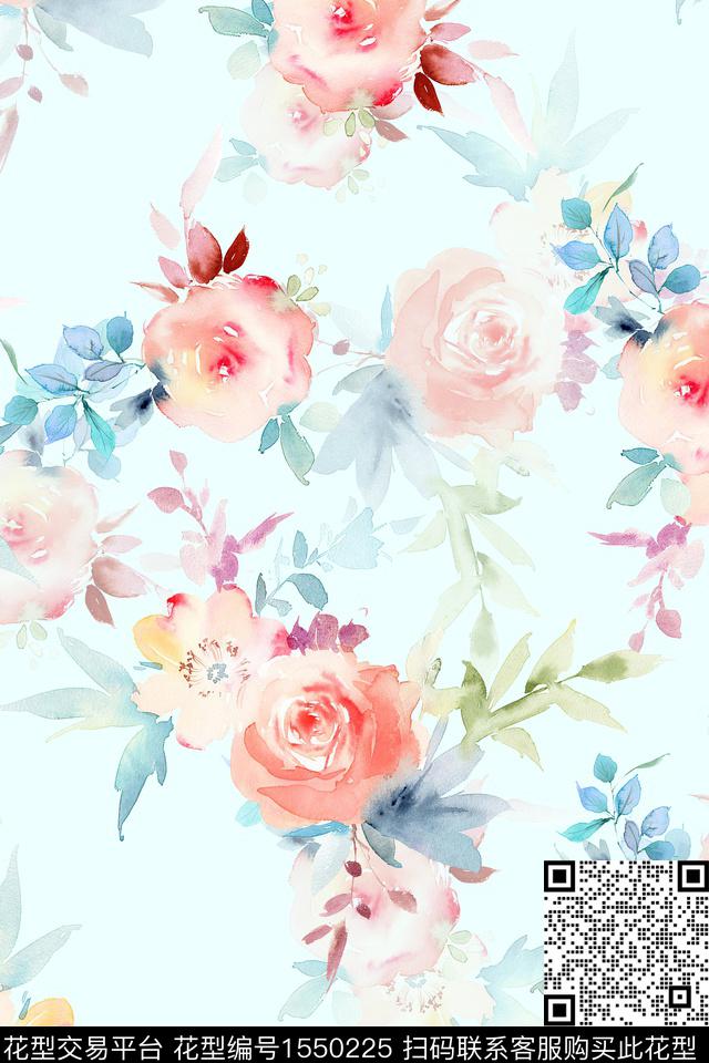 水彩花卉影花数码印花华亿平台下载（图片编号: 1550225） - 瓦栏（Walan）