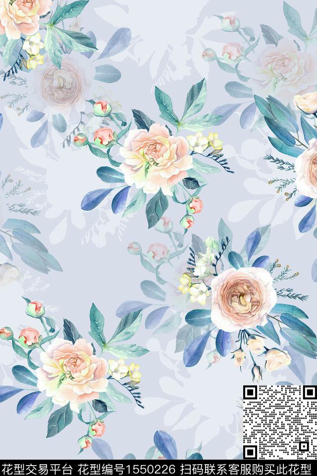 水彩花卉剪影数码印花华亿平台下载（图片编号: 1550226） - 瓦栏（Walan）