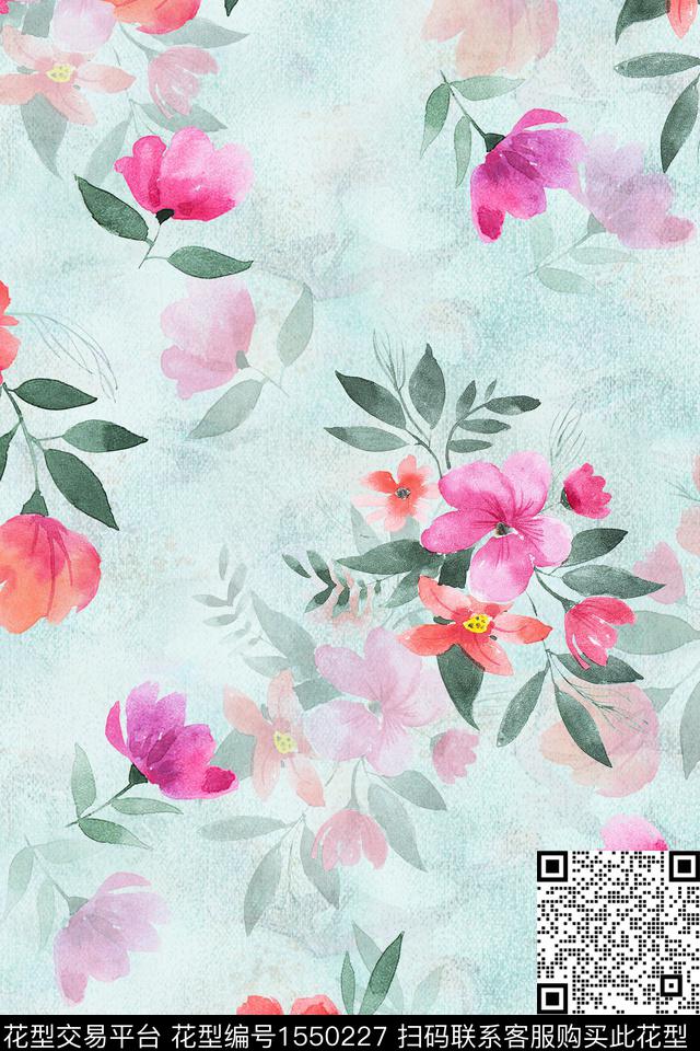 水彩花卉影花数码印花华亿平台下载（图片编号: 1550227） - 瓦栏（Walan）