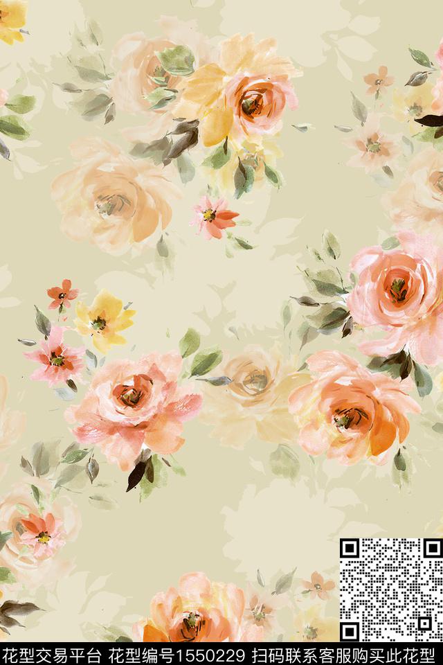 水彩花卉剪影数码印花华亿平台下载（图片编号: 1550229） - 瓦栏（Walan）