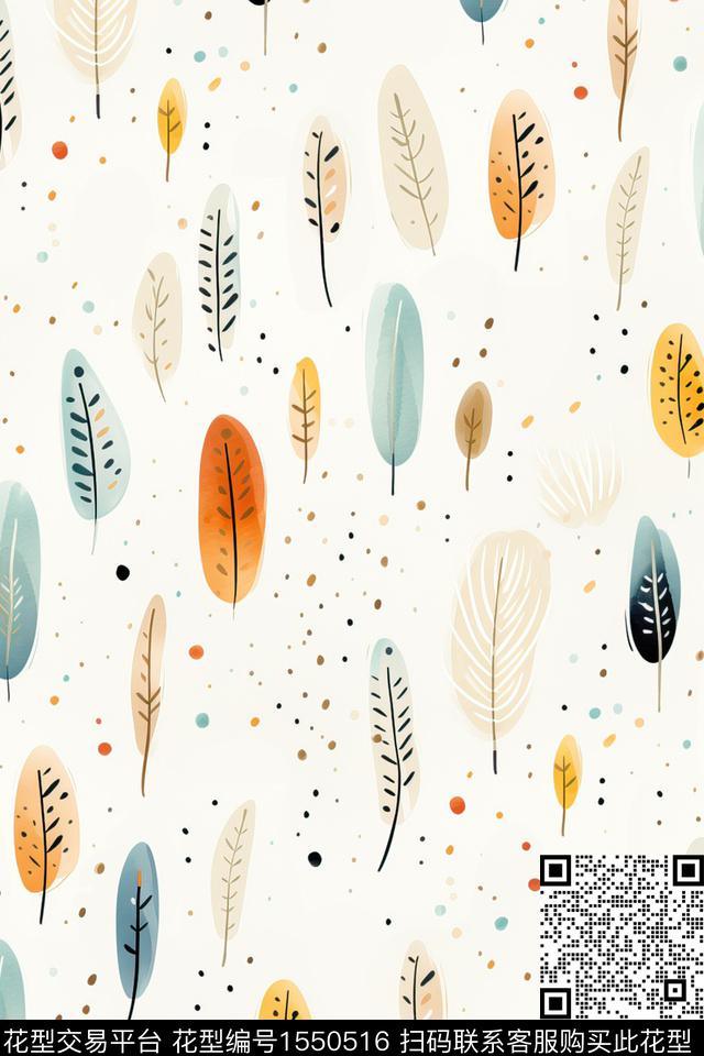 趣味羽毛波点数码印花华亿平台下载（图片编号: 1550516） - 瓦栏（Walan）