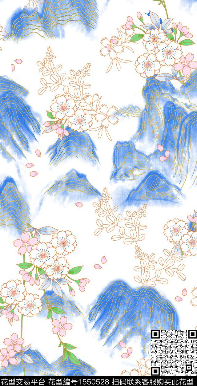 条纹旗袍民族风数码印花华亿平台下载（图片编号: 1550528） - 瓦栏（Walan）