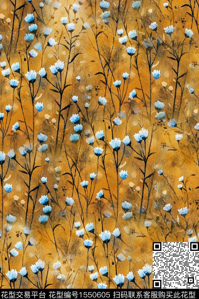 小碎花花卉手绘数码印花华亿平台下载（图片编号: 1550605） - 瓦栏（Walan）