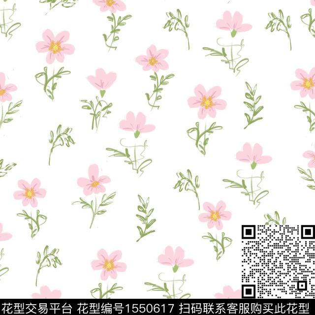 水彩线条花卉数码印花华亿平台下载（图片编号: 1550617） - 瓦栏（Walan）