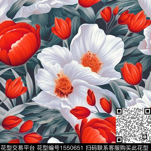 花卉大花满版散花传统印花华亿平台下载（图片编号: 1550651） - 瓦栏（Walan）