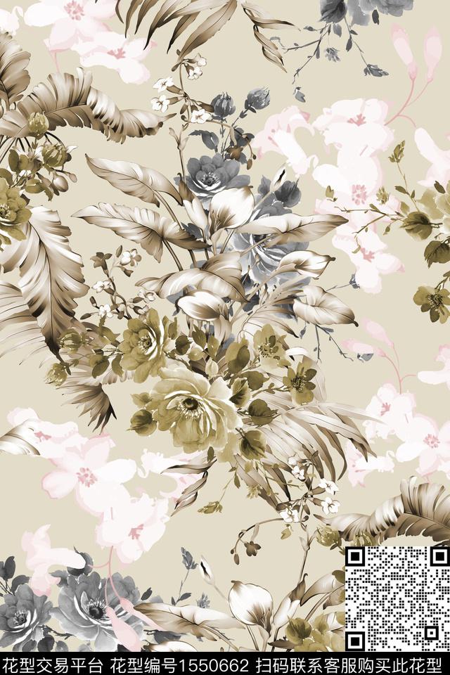 花卉满版散花女装数码印花华亿平台下载（图片编号: 1550662） - 瓦栏（Walan）