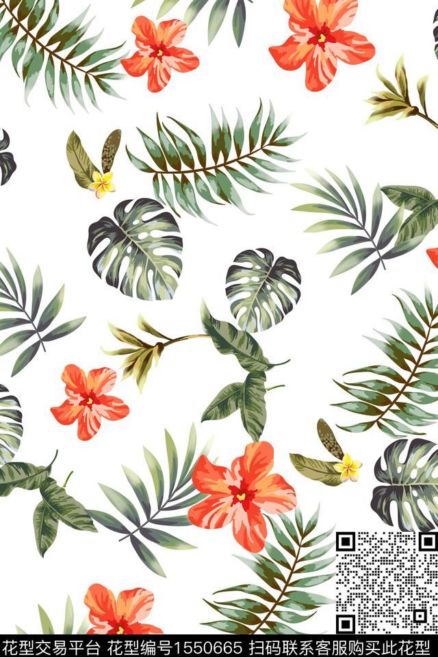 花卉叶子热带华亿平台数码印花华亿平台下载（图片编号: 1550665） - 瓦栏（Walan）