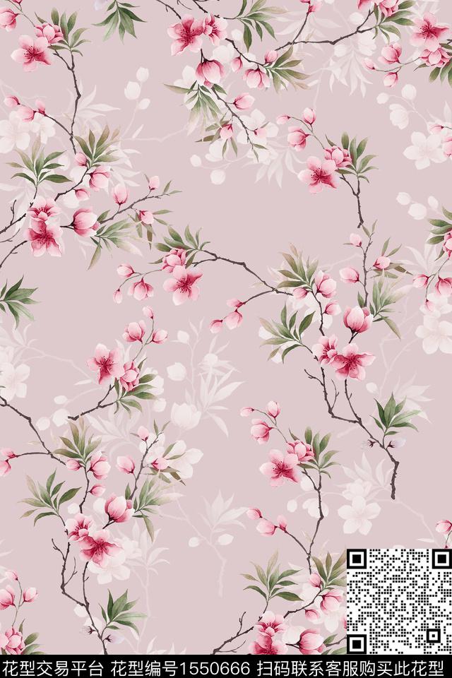 枝条影花碎花数码印花华亿平台下载（图片编号: 1550666） - 瓦栏（Walan）